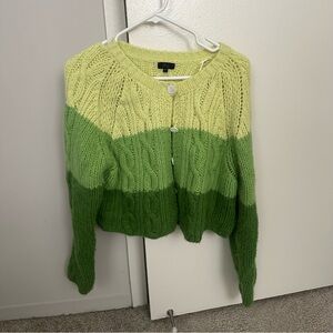 Green Striped Cable Knit Cardigan
